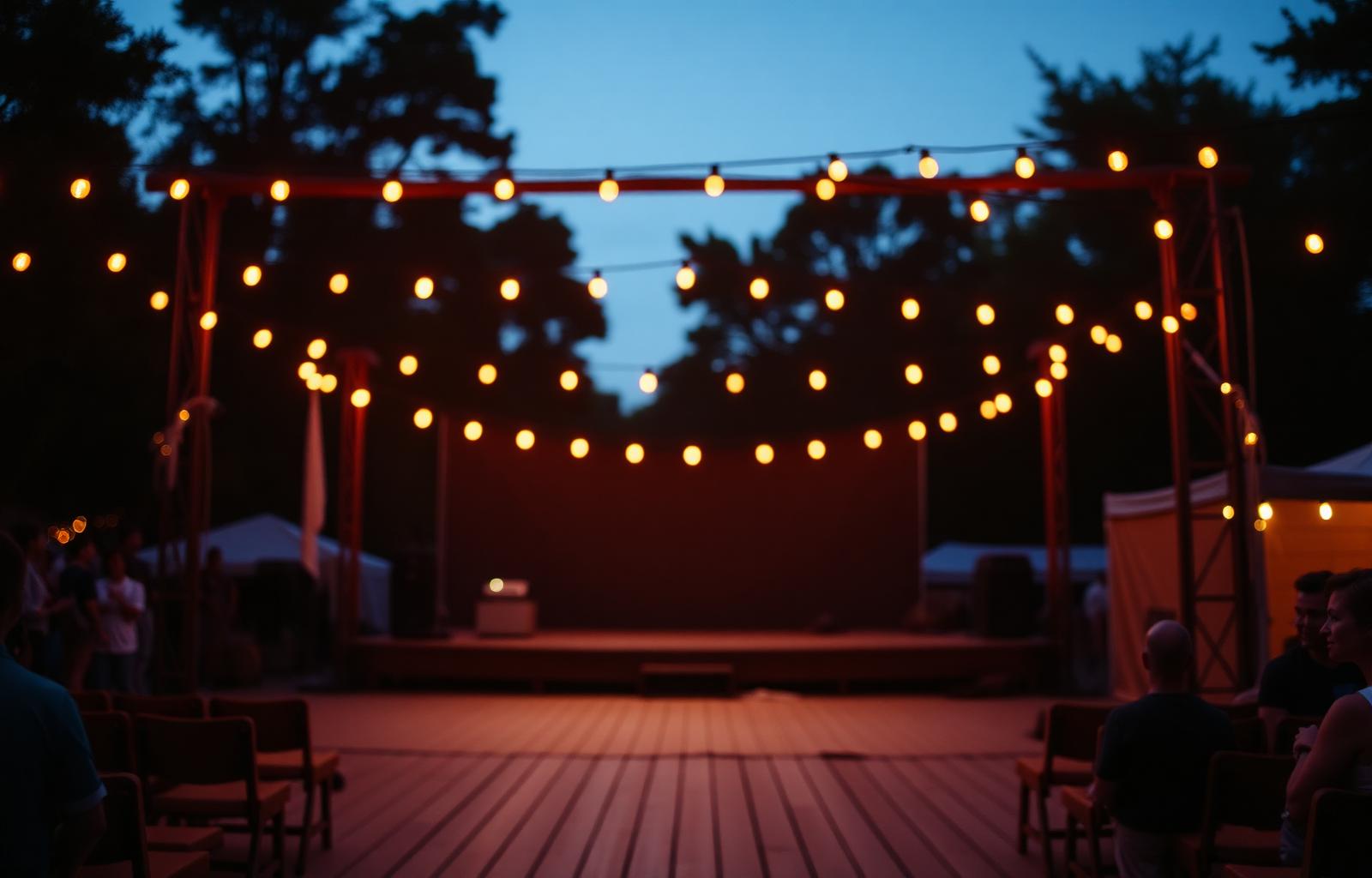 Outdoor evening event with warm string lights in Ayrshire
